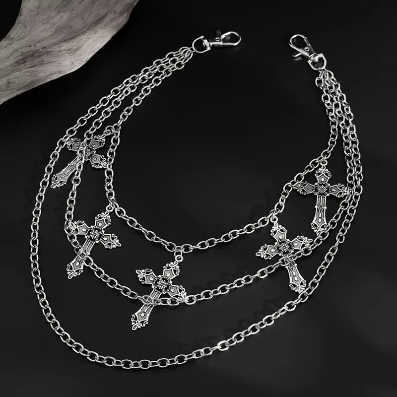 Body Jewelry Women - Modische Punk-Metall-Hosenkette Hip-Hop-Taillenkette Kreuzanhänger Jeans-Kette für