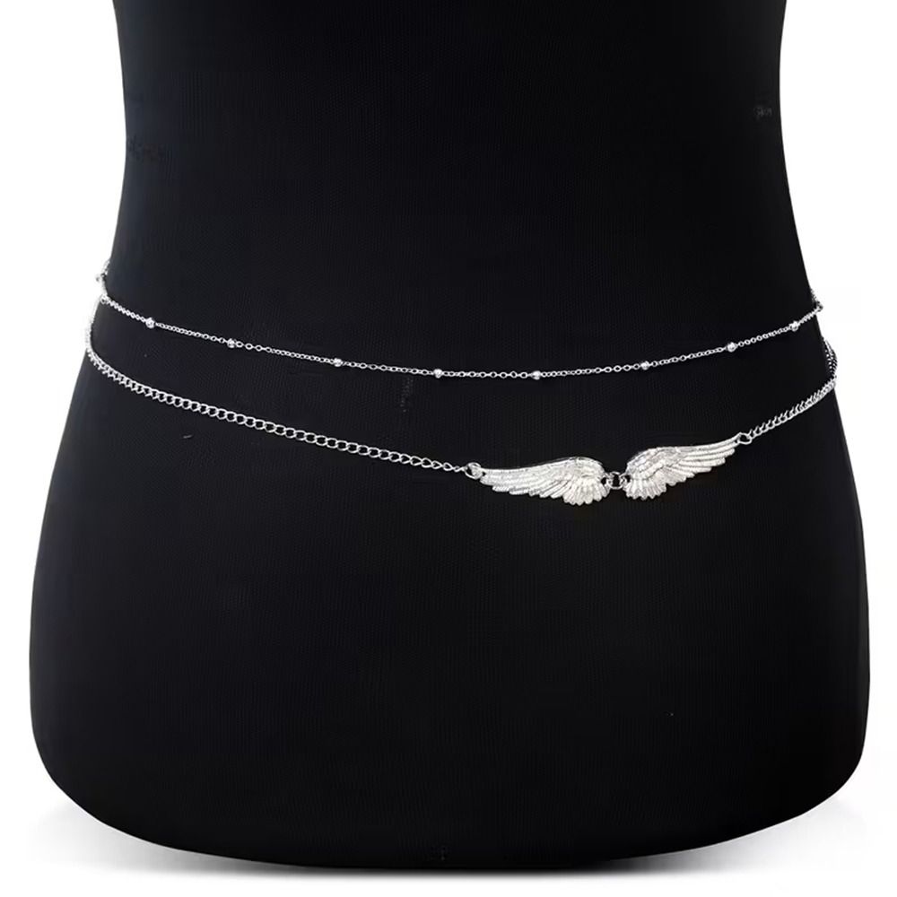 Body Jewelry Waist - Elegante doppellagige Flügel-Körperkette aus Metall mit