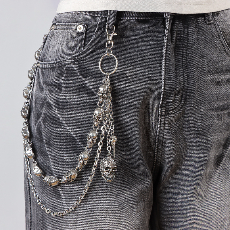 Body Jewelry Waist - Mehrschichtige Totenkopf-Perlen-Hosenkette, Gothic-Punk-Metall-Taillenkette, Unisex-Jeans-Schlüsselanhänger, Rock-Street-Hängeaccessoire
