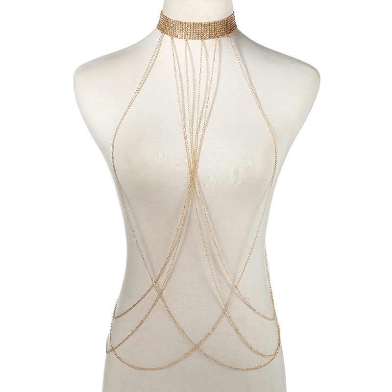 Body Jewelry Ends - Gold Farbe Körper Kette Frauen Strass