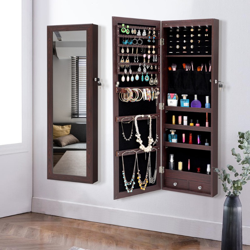 Body Jewelry Storage - Spiegel Ganzkörper-Schminkspiegel Haushalt Make-up-Spiegel Schmuckschrank integrierter