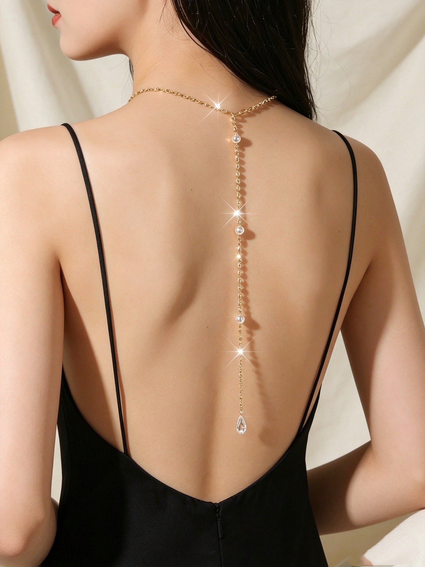 Body Jewelry Ends - Neues Produkt: Strass-Quasten-Rückenkette, elegantes Design, Perlenanhänger,