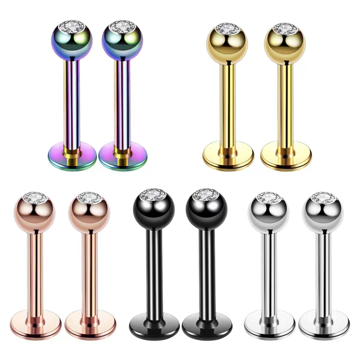 Body Jewelry And Earrings - 16G Chirurgischer Stahl Kugelkopf CZ Lippen-Septum-Stud