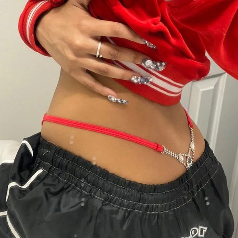Body Jewelry Women - Sexy runder Strass-Tanga, verstellbares Körperzubehör, G-String,