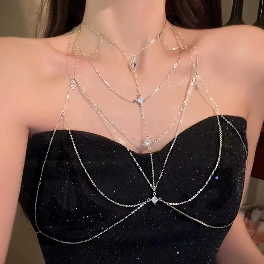 Glitzernde Strass-Brustkette,  – Body Jewelry Art Bewertung und Preis