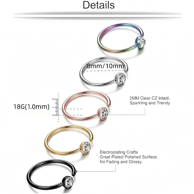 5 Stück 18G Nasenringe, C-förm – Body Jewelry And Earrings Bewertung und Preis