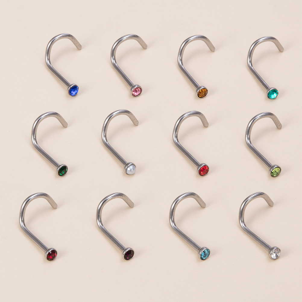 12PCS Geburtsstein CZ Nasenste – Nostril Screw Pin Bewertung und Preis